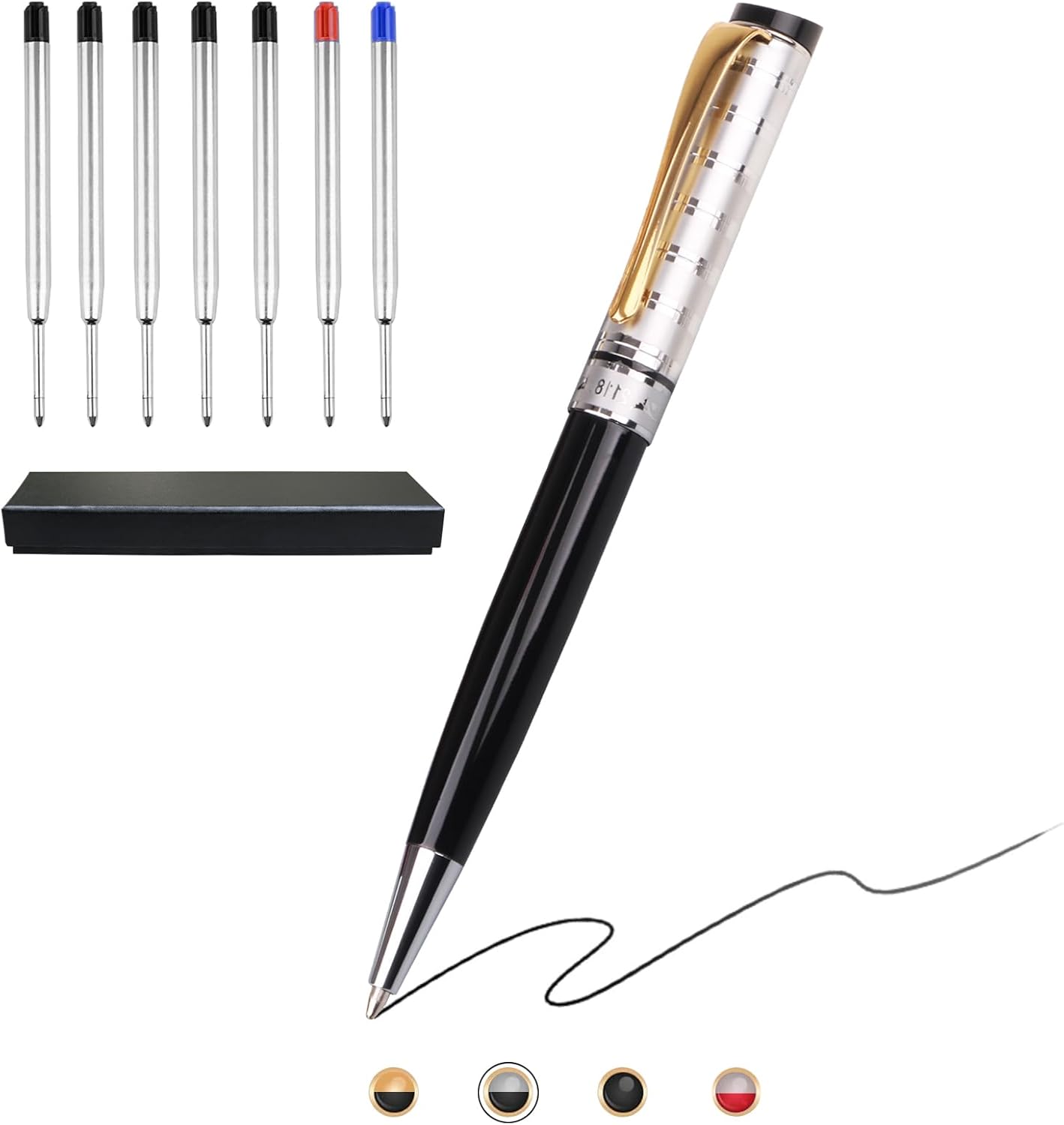 Luxury Ballpoint Pens, Retractable Metal Pen with 7 Refills (Black, Blue, Red) for Smooth Writing - Executive Office Desk Accessories, Ideal Gifts for Professionals, Teachers, Nurses