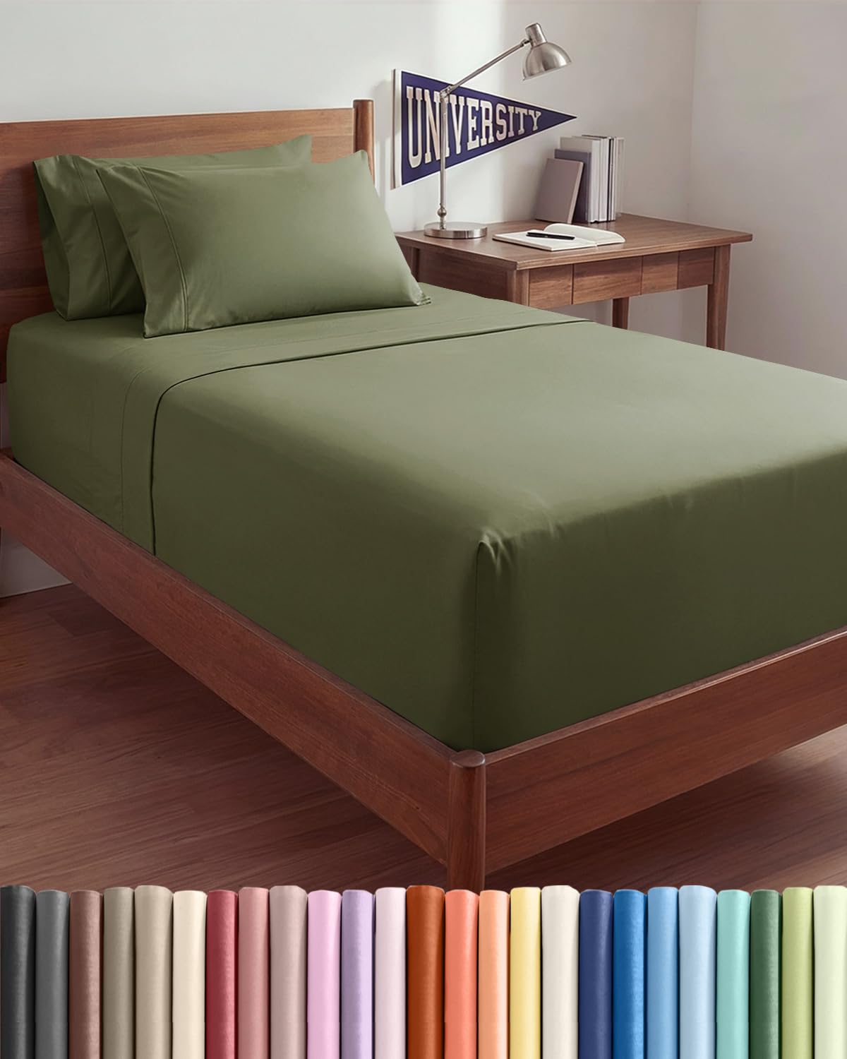 CGK Extra Deep Twin XL Sheet Set - 4pc College Dorm Room - Sage Green