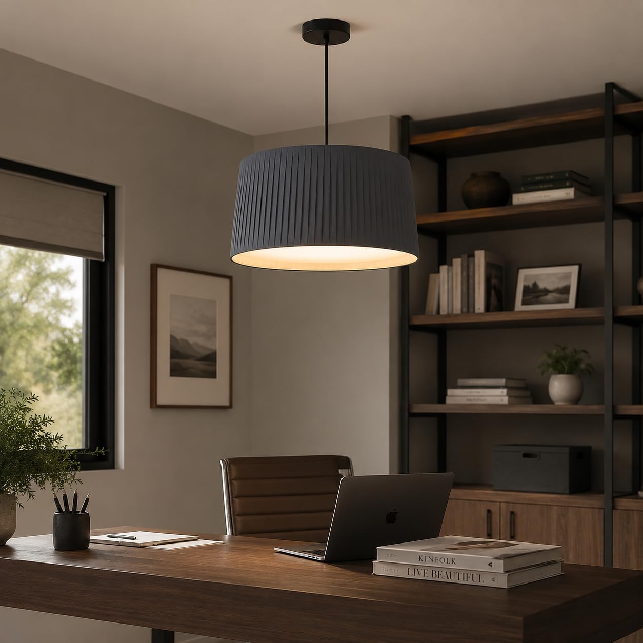 BARCELONA LED Pendelleuchte PLIÉ E27 Stoffschirm Grau | Plissierter Stoffschirm, Ø70cm, Höhenverstellbares Kabel, Max.40W, IP20, Innenbereich, Wohn- & Esszimmer