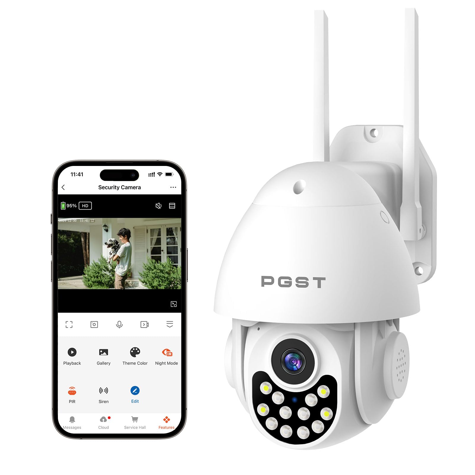 PGST 1080P Cameras de Vigilancia WiFi, Camara WiFi Exterior Motorizada Impermeable IP66 con Audio de Dos Vías, Visión Nocturna en Color de Detección de Movimiento Monitorización Inteligente