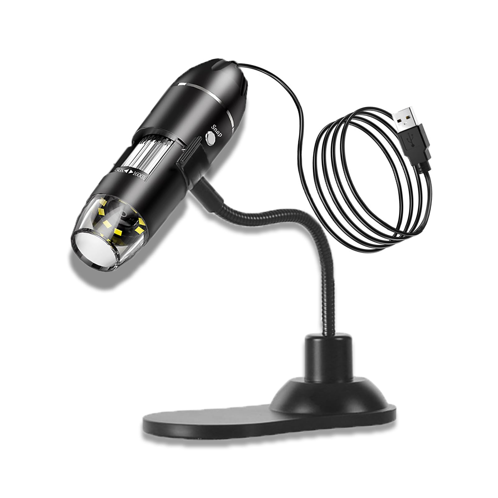 Microscopio Digital USB 1000X con LED Ajustable, Soporte Flexible y Cámara HD - Microscopio Portátil Profesional para Teléfono Móvil/PC, Niños, Industria, Laboratorio, Dermatoscopio