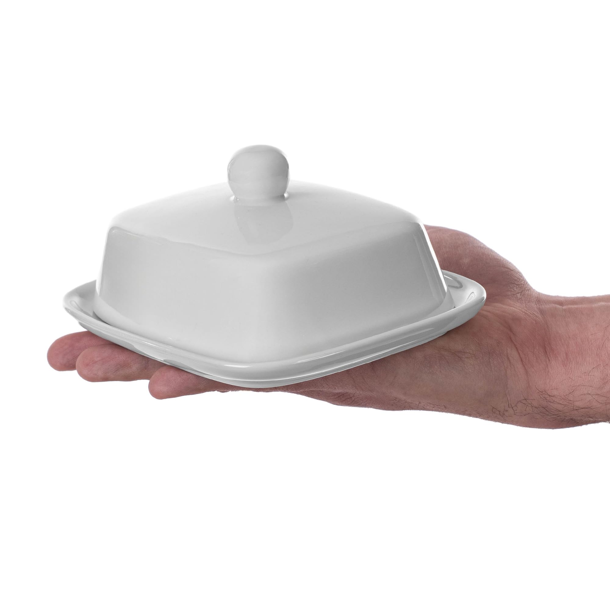 KADAX Maselniczka z porcelany, 16,5 x 13 x 5 cm, biała miska na masło z pokrywką i uchwytem, puszka do przechowywania 250 g masła, pojemnik na masło (biała)