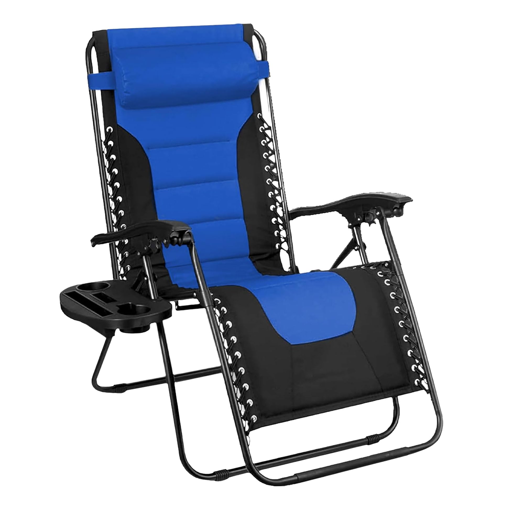SG Traders Zero Gravity Chair - Reclining Outdoor Sun Lounger, Relaxer for Patio Decking Gardens Camping, Folding Chair with Cup Holder and Adjustable Headrest Sunlounger (Pack 1 - Black Blue)