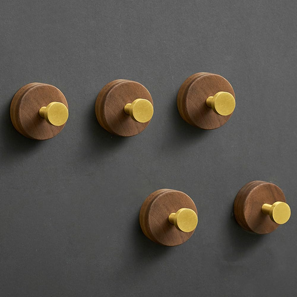 Gancho de aluminio espacial de madera, ganchos para batas de oro blanco y negro, gancho para ropa, colgador de ropa montado en la pared, estante para gancho de puerta, 5 piezas estilo C, 1