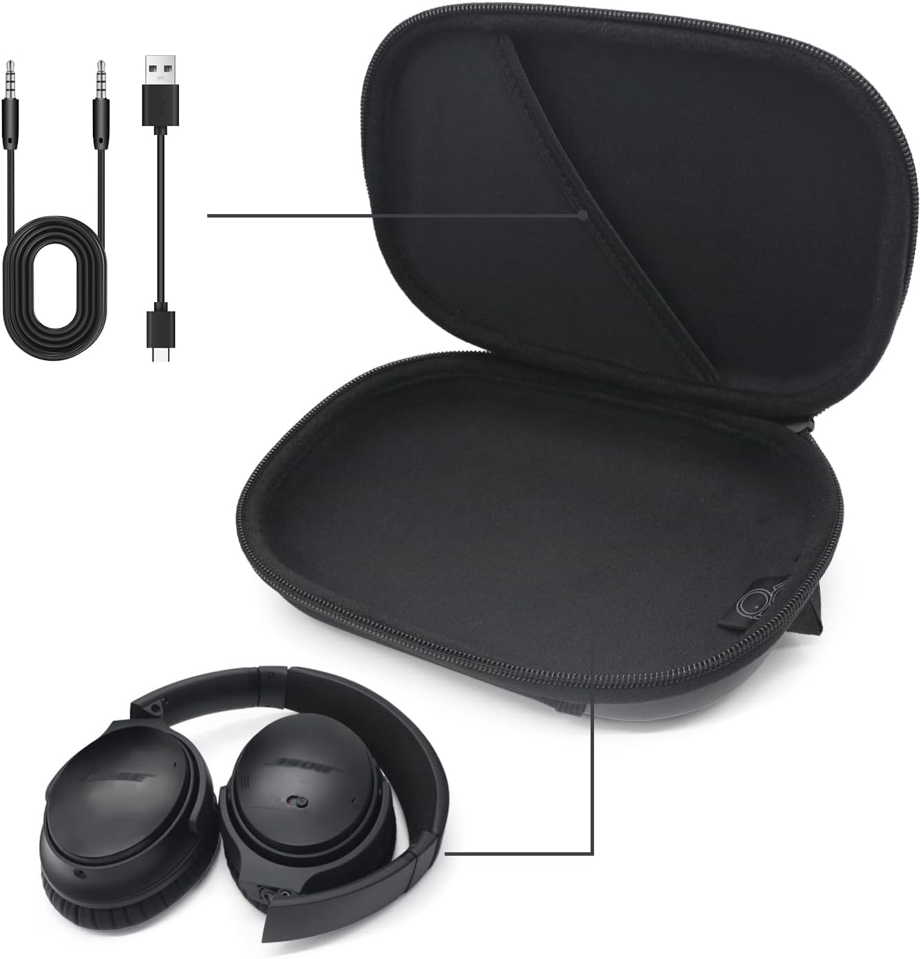 Hard Case for Bose QC15/QC35/QC25/QC45/QC45SE/QC SE, Wireless Noise-canceling Headphone case with Cable Storage - Image 4