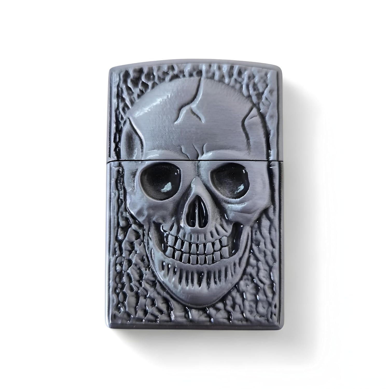 Generic Metal Refillable Lighter, Skull Design, Silver