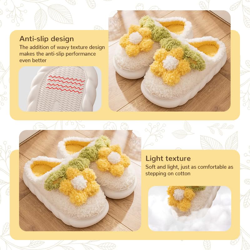Flowers Slippers Animal Fuzzy Slippers Warm Cozy Non-Skid House Shoes Soft Warm Lining Indoor Outdoor Slide For Women Men4