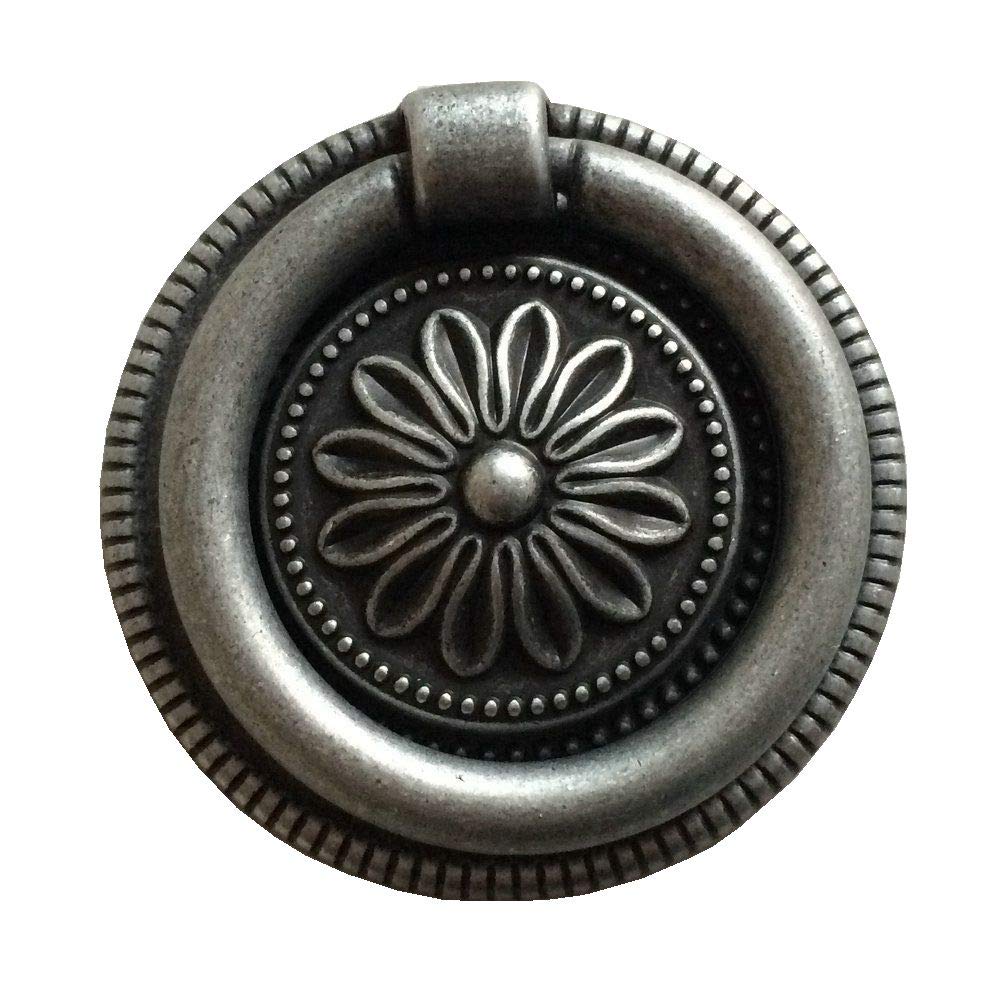 HAOJIazx 2.1" Dia Single Drop Pull Ring Knob Drawer Pull Pendant Dresser Pull Handles Antique Black Bronze Pewter Brushed Nickel Steel (NO.85)(Antique Pewter)