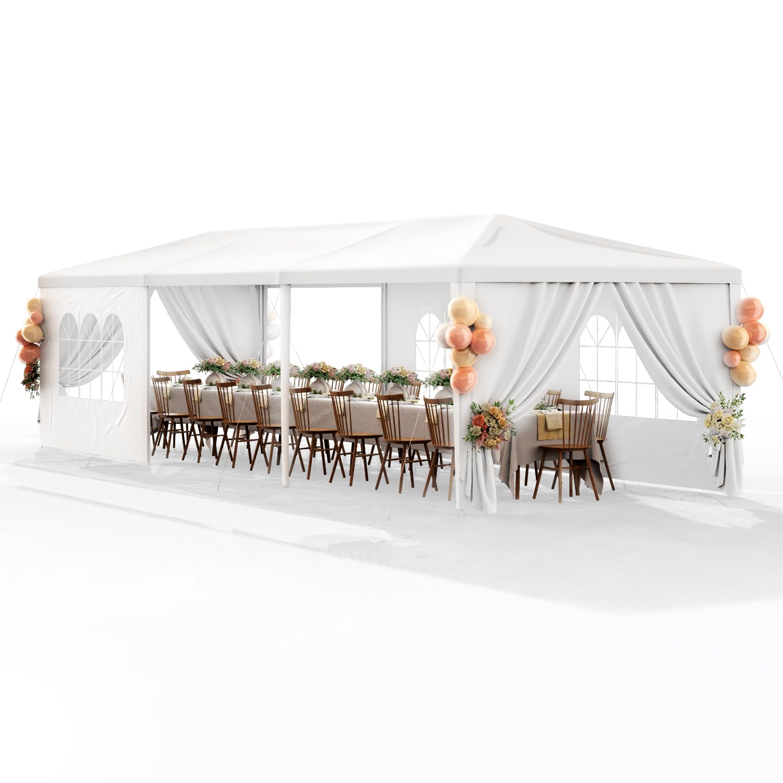 10' X 30' Canopy Party Tent With 5 Removable Sidewalls - White Outdoor Shelter For Events, Weddings, Backyard