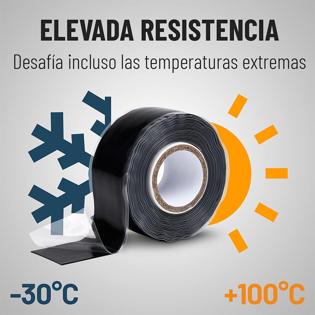 ABSINA cinta protectora aislante adhesiva autosellante 25 mm x 3 m | Paquete de 6 - cinta silicona negra para agua y fugas - sellador tuberias, reparación impermeable