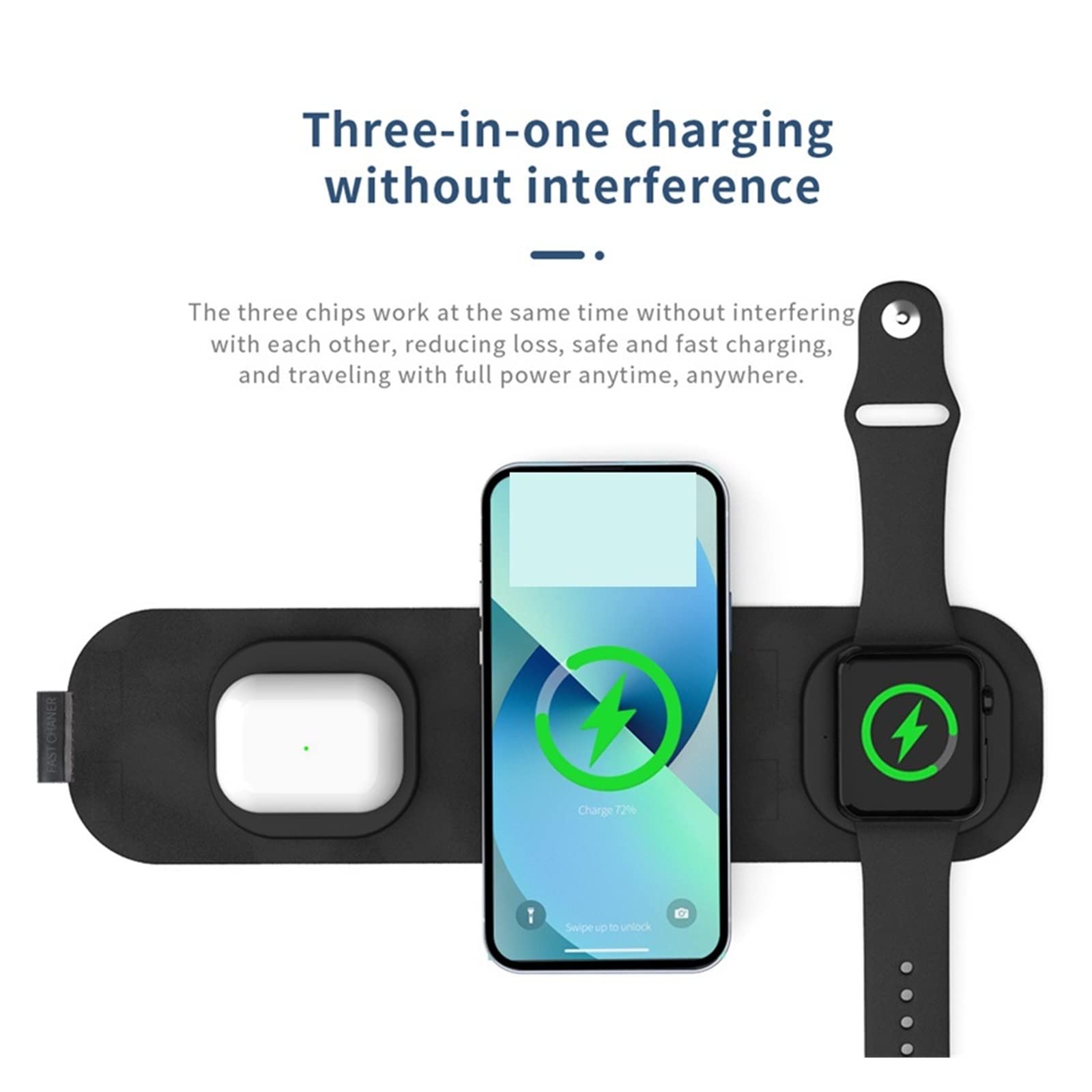 Chargeur sans Fil 3 en 1 Support de Chargeur sans Fil 30W Station de Chargement Rapide magnétique for écouteur de Montre de téléphone(with Plug)
