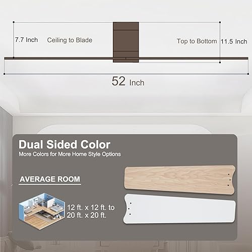 Miniatura 8 de Ventiladores de techo de 52 pulgadas con luces y control remoto, ventilador de techo blanco de montaje empotrado para dormitorio, sala de estar