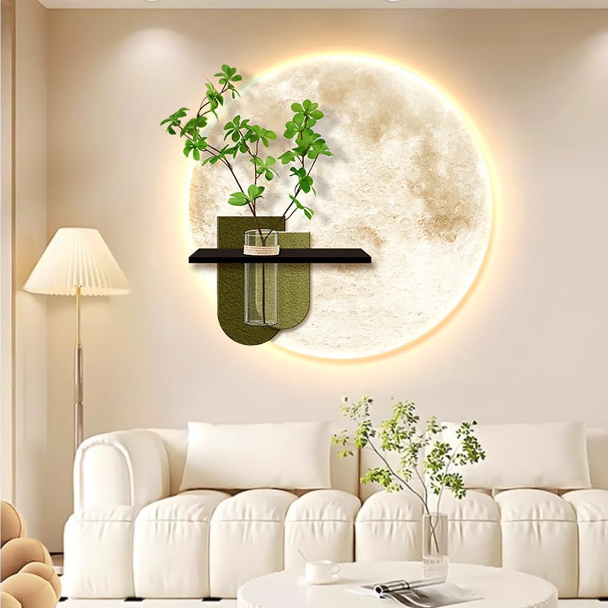 Decorazione da parete a LED, tela illuminata 3D con vaso per piante, decorazione moderna per soggiorno e ingresso, decorazione unica per la casa, 80 cm
