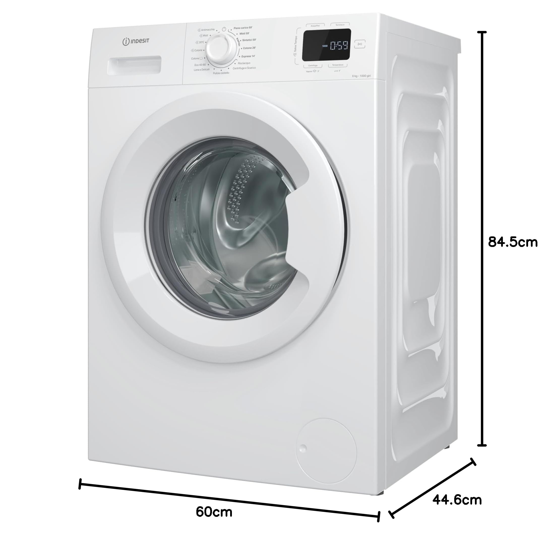 Indesit IM 640 MY TIME IT, Lavatrice 6 kg Libera Installazione Slim, Carica Frontale, Centrifuga 1000 Giri al Minuto, Dimensioni 84.5 x 60 x 44.6 cm, Classe Energetica B