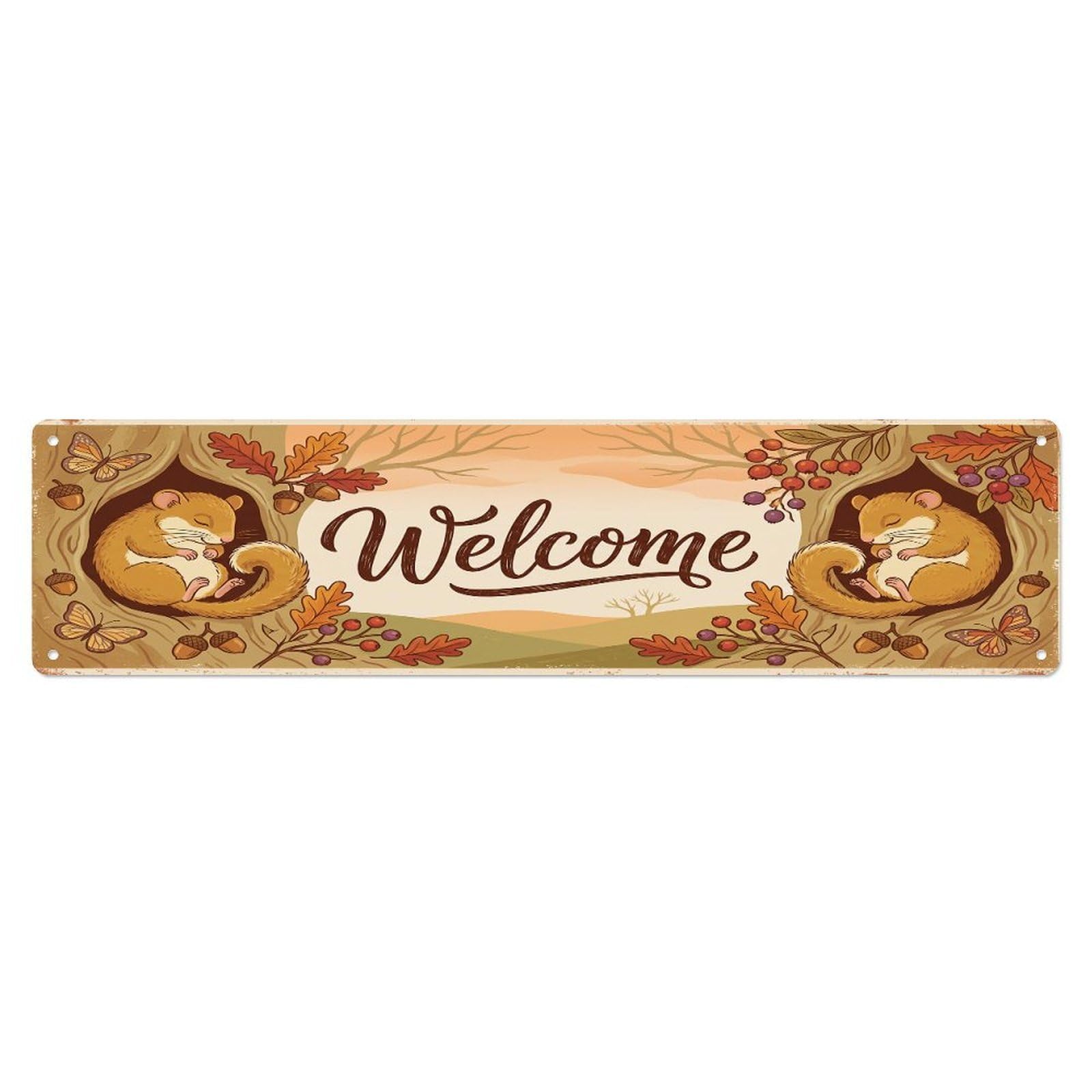 Vintage Welcome Dormouse Sleepy Metal Tin Sign