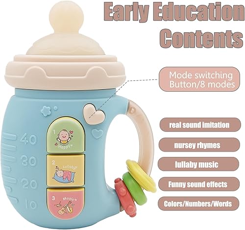 Miniatura 3 de WSJKPA Juguete musical para bebés de 18 meses + lindo biberón iluminado con música para bebés, juguetes educativos para bebés de 2 a 3 años (azul)