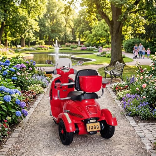 Image of SHAKYA WORLD Vespa Double Seat 12v Battery Operated Rechargeable Ride On Scooter for Girls and Boys || 2 to 6 Years (Red)