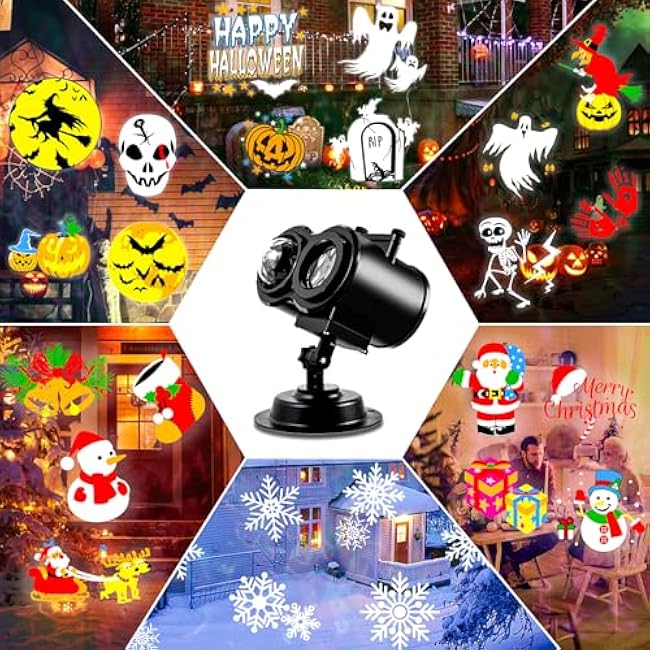 Halloween Projector Lights Outdoor, LED Christmas Projector Lights Outdoor Waterproof with Remote Control & Timer, Holiday Projector for Christmas, Halloween, Party, Yard, Garden Decoration