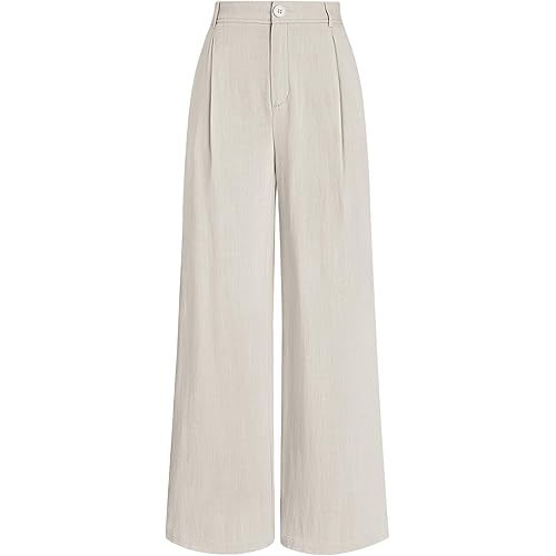 LILLUSORY Linen Dress Pants Women’s Wide Leg Flowy Pants with Pockets