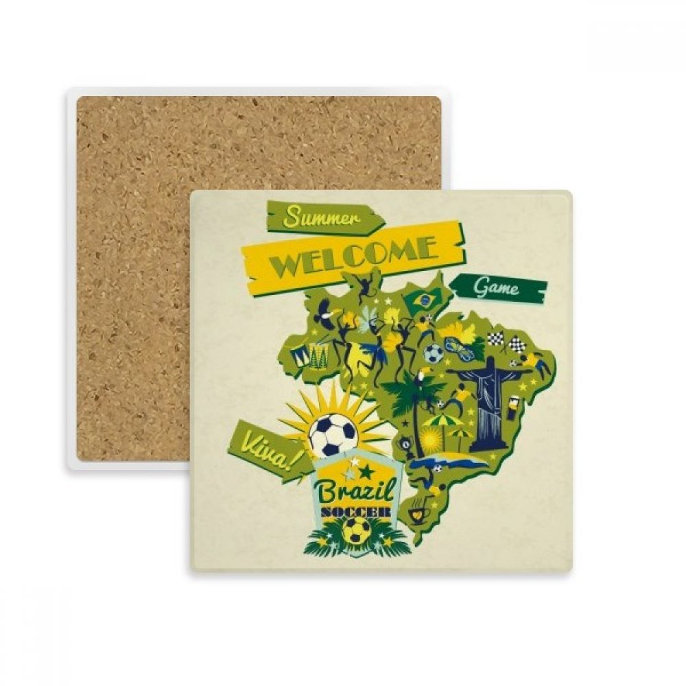 Coaster football Brésil sous-verre absorbant en pierre pour tasse et boisson