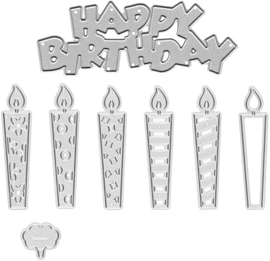 Metal 6 Hollow Style Candles Cutting Dies, Happy Birthday Letter Die Cuts for Card Making Stencil Embossing Tool Scrapbooking DIY Etched Craft Dies