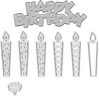 Metal 6 Hollow Style Candles Cutting Dies, Happy Birthday Letter Die Cuts for Card Making Stencil Embossing Tool Scrapbooking DIY Etched Craft Dies