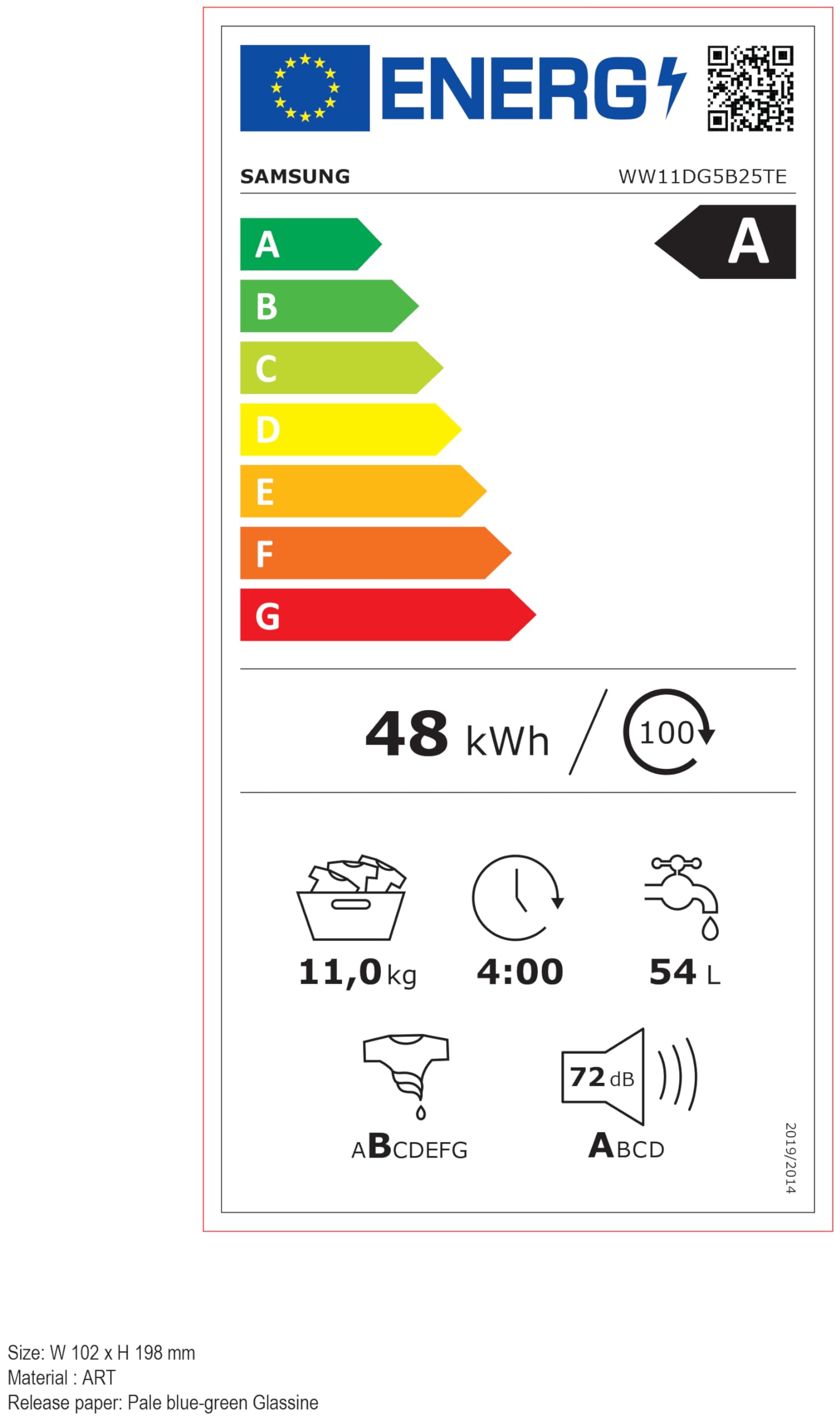 Samsung Lavatrice Crystal Clean Wifi WW11DG5B25TE/ET Libera installazione, 11 Kg, 1400 RPM, Ecobubble, Vapore, Carica Frontale, 60l x 85h x 55p cm