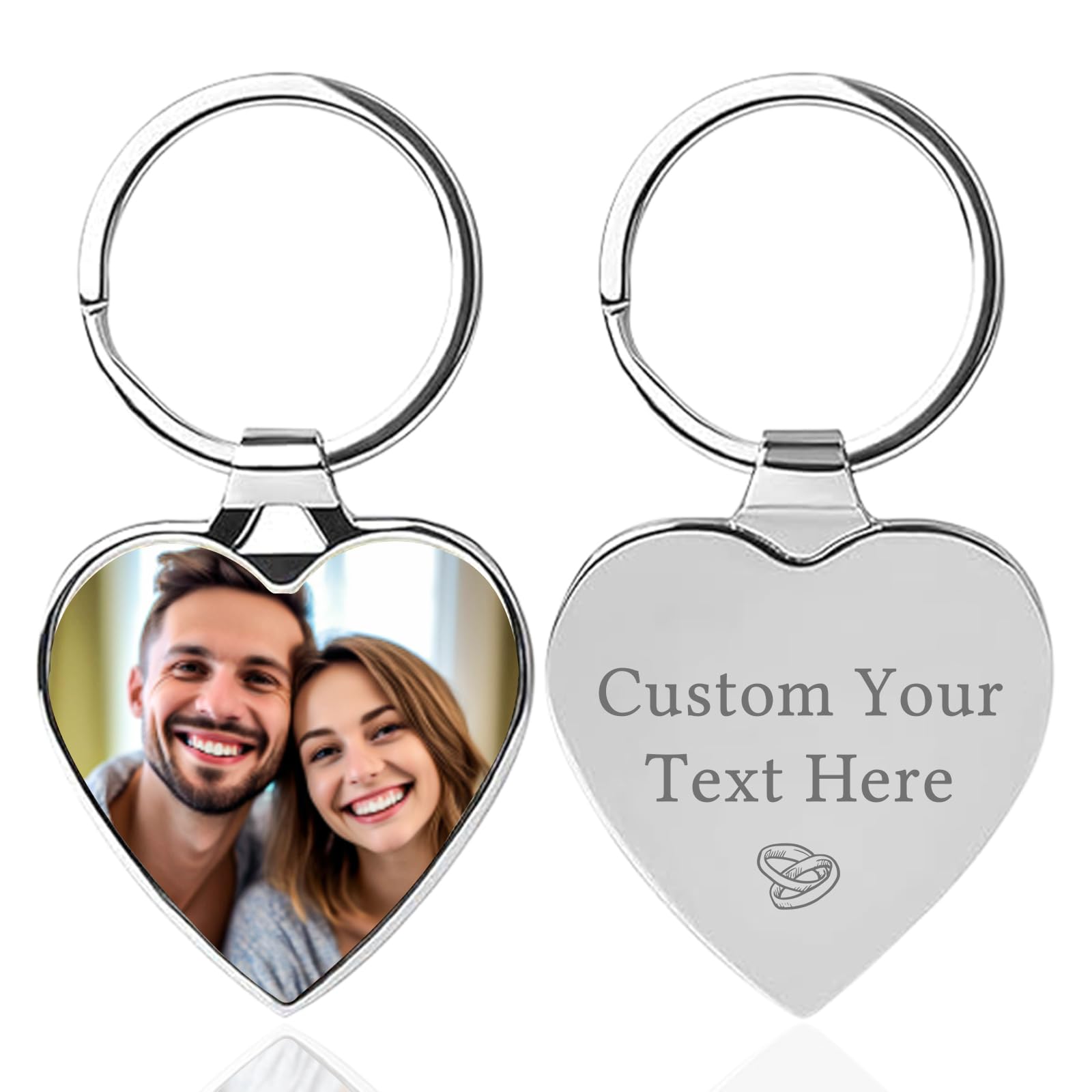 Fkf Unisex Heart Personalized Keyring With Picture Custom Engraving Text Photo Keyrings Anniversary Memorial Keychain Gifts For Him Men Boyfriend Dad (Heart)