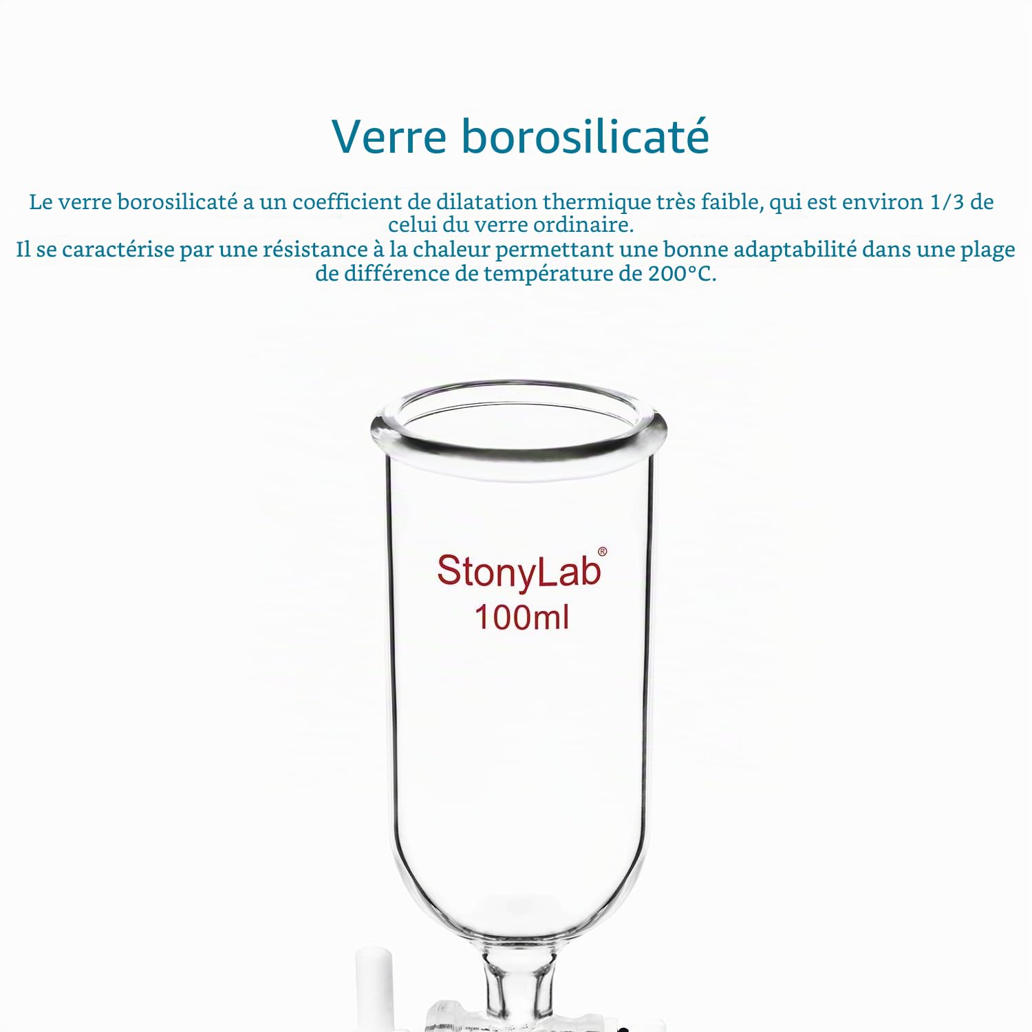 stonylab Entonnoir de Décantation, Entonnoir de Burette en Verre de Borosilicate avec Robinet en PTFE pour Usage en Laboratoire et à la Maison, 100 ml