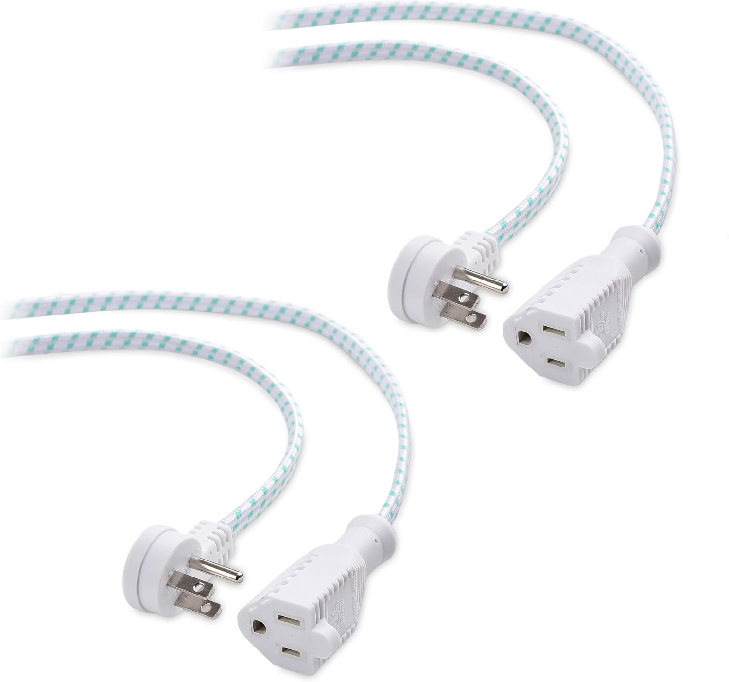 Cable Matters 2Pack Braided Low Profile Flat Power Cord 6 ft, 3 Prong (Flat Plug Extension Cord