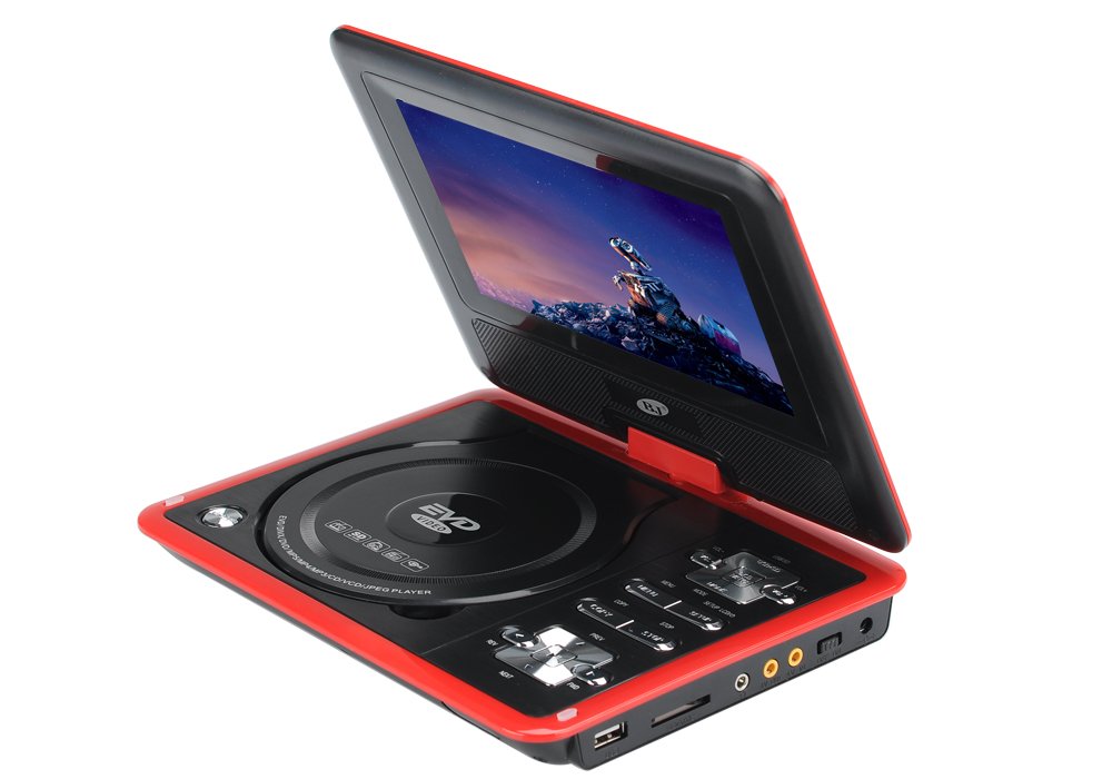 BW Lecteur DVD portable 7" avec fonction de jeu, écran rotatif, écran couleur TFT, ebook, manette de jeu (rouge)
