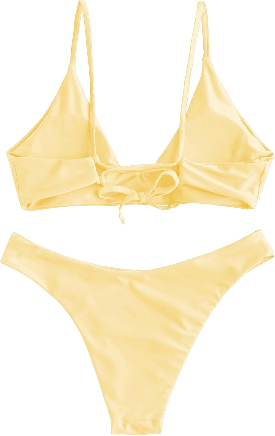 ZAFUL Women's Tie Back Padded High Cut Bralette Bikini Set Two Piece Swimsuit