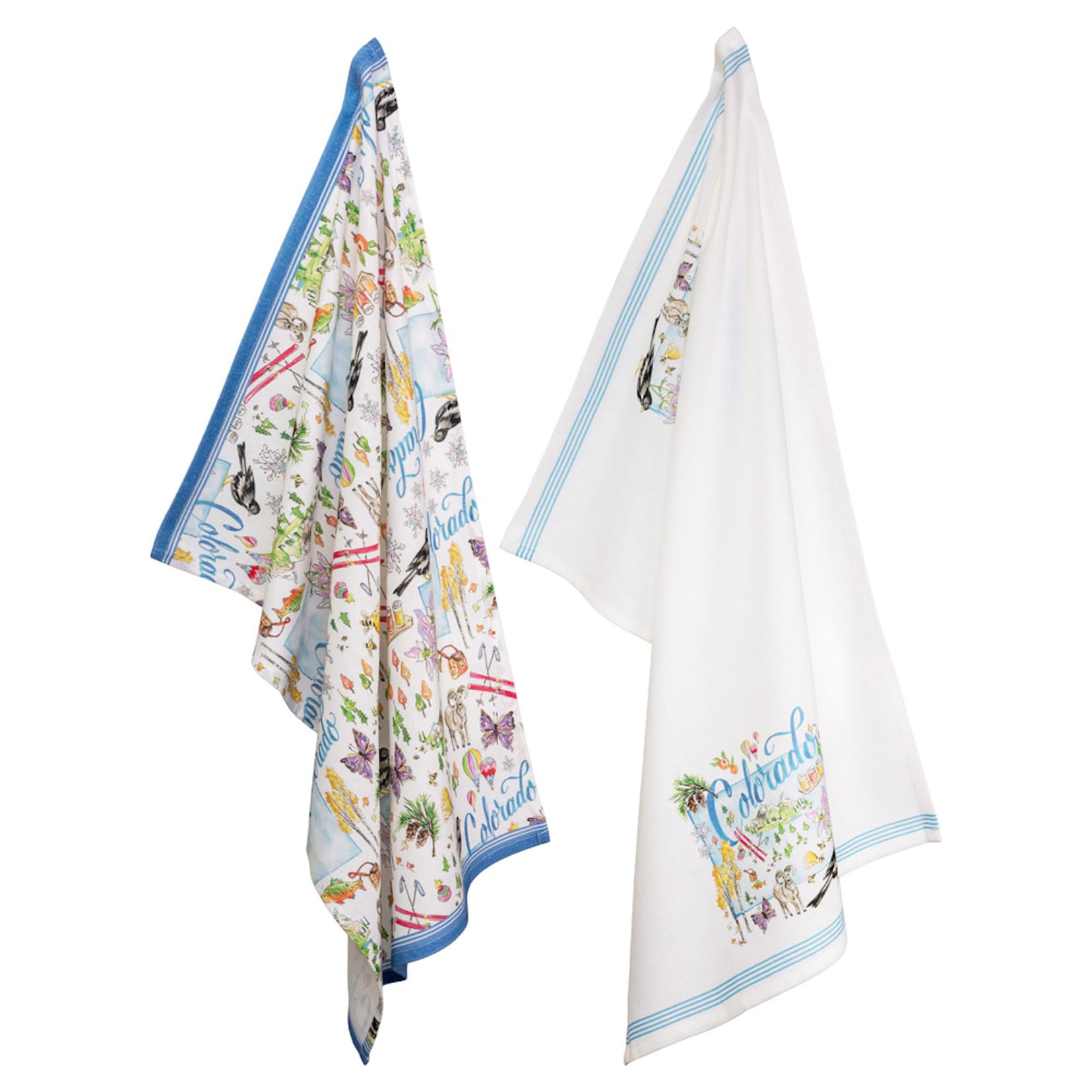 Boston International Tea Towels Rosanne Beck State Collection Set of 2 Soft & Absorbent Reusable Cotton Dish Cloths, 28" x 18", Colorado