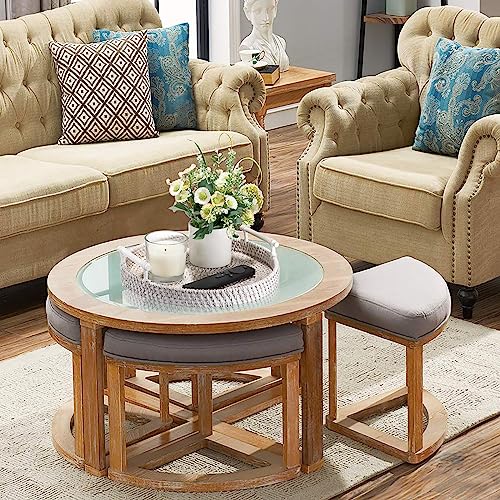 IGNPION Round Rattan Woven Serving Tray Decorative Display Guest Towel Storage Platters with Handle Table Desktop Organiser for Coffer,Drink,Breakfast,Tea,Candle - Image 4