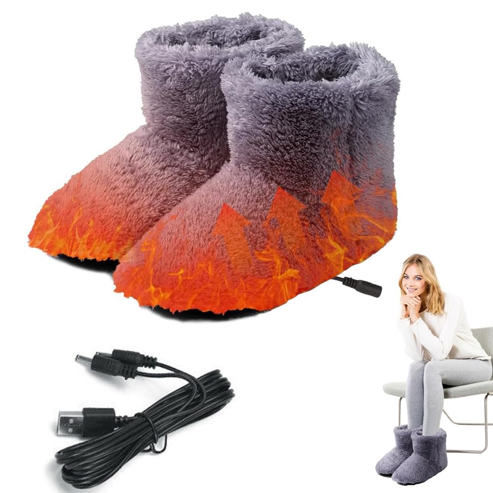 Calentador de Pies Electrico, Zapatillas Eléctricas Calentadas por USB Zapato de Felpa con Calefacción Zapatillas Calefactables Calienta Pies Electrico para Mujer y Hombre, Interior y Exterior