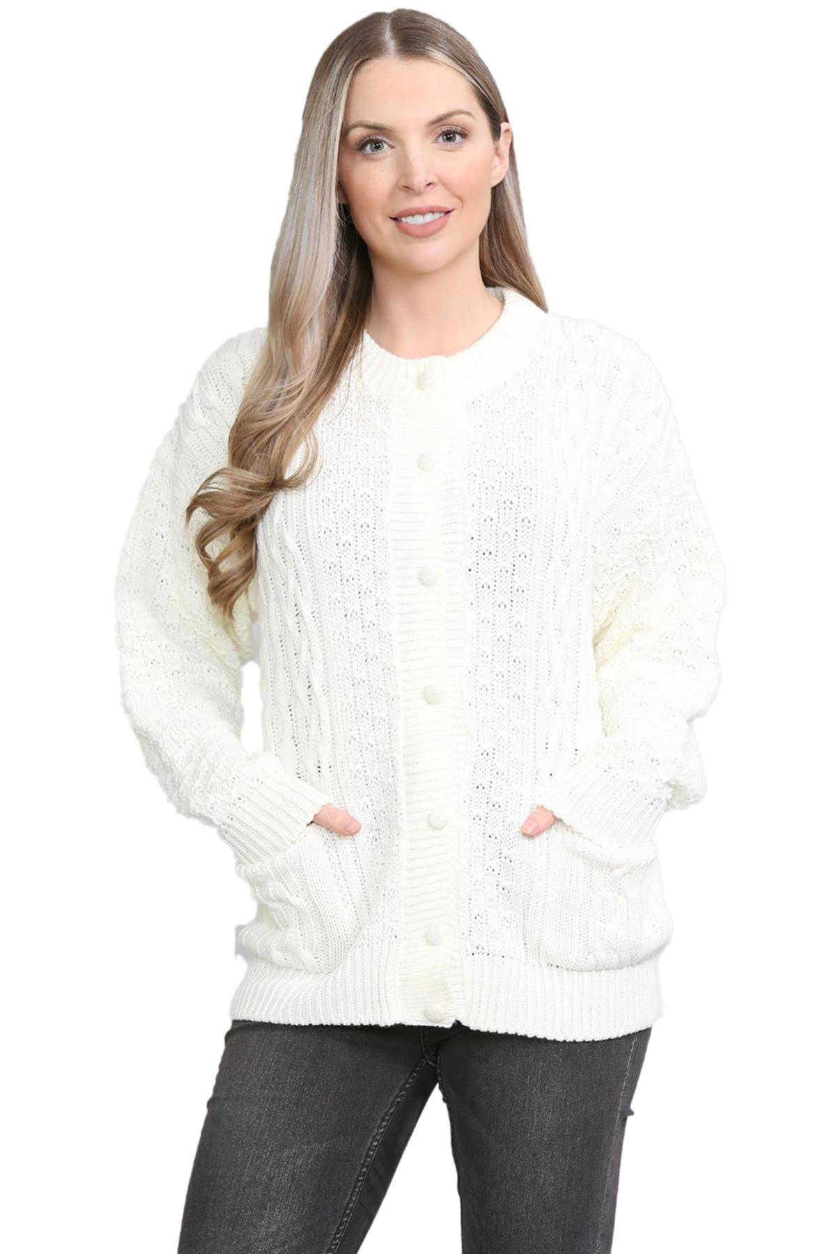 Crazy Girls Girls Cream Crazy Womens 7 Button Crochet Knit Button Cardigan, Xxl (Uk 20-22)