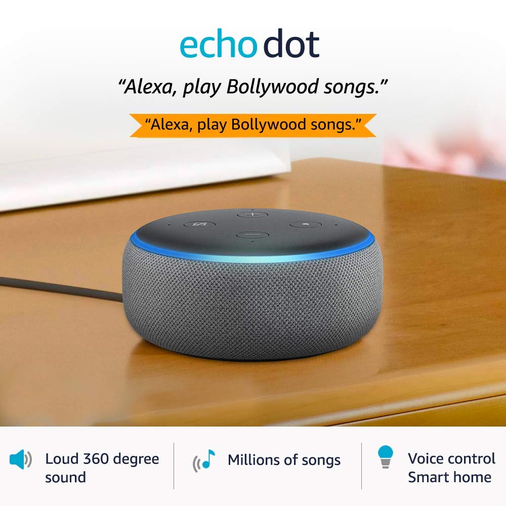 Certified Refurbished Echo Dot (3rd Gen), Grey – Smart speaker with Alexa