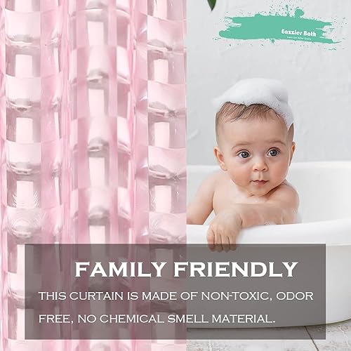 Miniatura 7 de Cortina de ducha de plástico 3D rosa rubor, 72 x 72 pulgadas, cortina interior de plástico fino y ligero con ojales metálicos inoxidables e imanes
