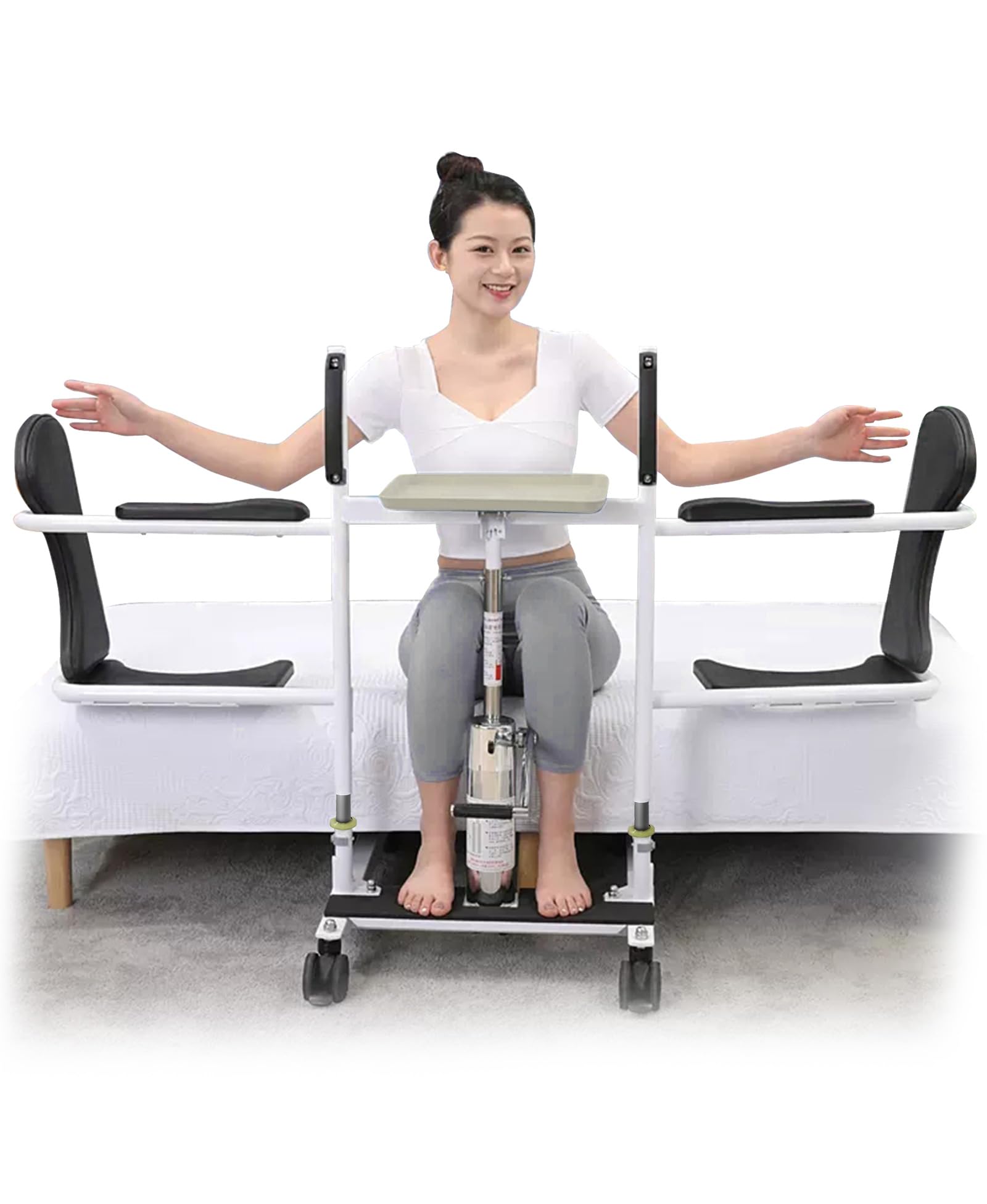 Grúa Hidráulica Multifunción para Hogar, Silla de Transferencia de Pacientes con Asiento Dividido en 180º, Elevador para Pacientes con Inodoro, No Apto para Parálisis Total