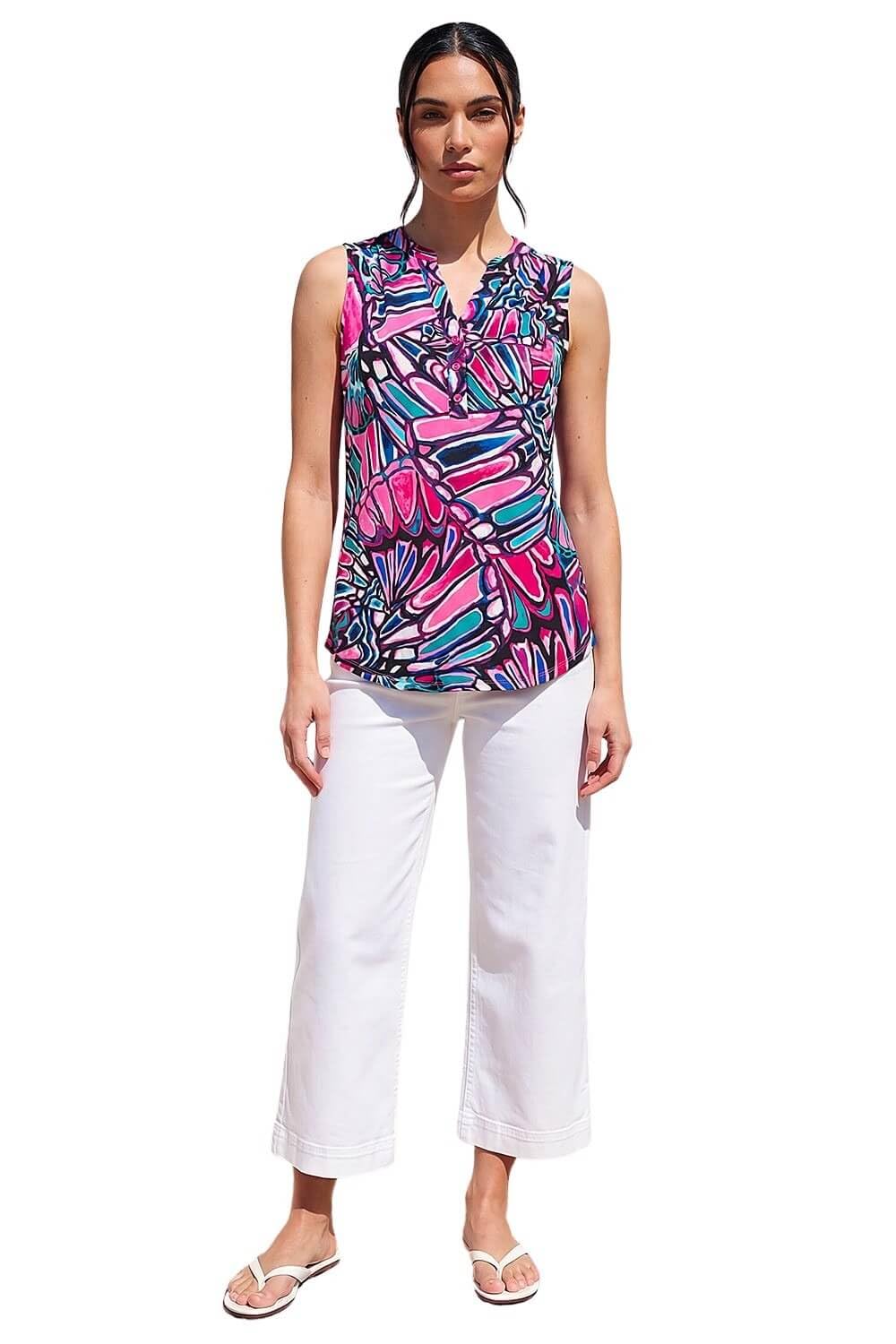 Roman Women's Pink Floral Print Stretch Vest Top In | Size: 12