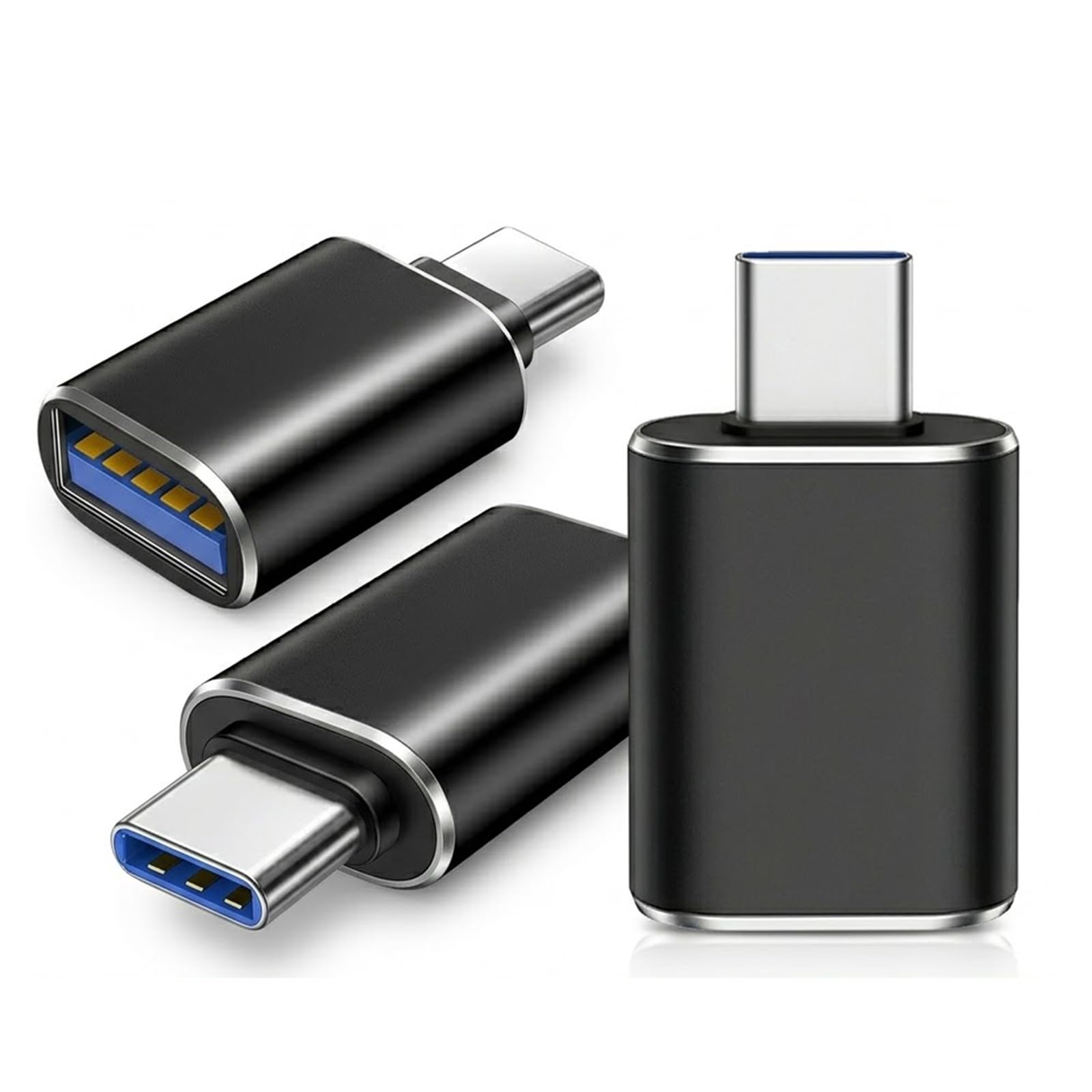 3 Pcs USB to USB C Adapter,Aluminum OTG Converter USB-C to USB Female Adaptor ,USB A 3.0 Female to USB-C Male Compatible with Type-C Phones and Tablets,MacBook Pro, Other USB Type-C Devices(Black)