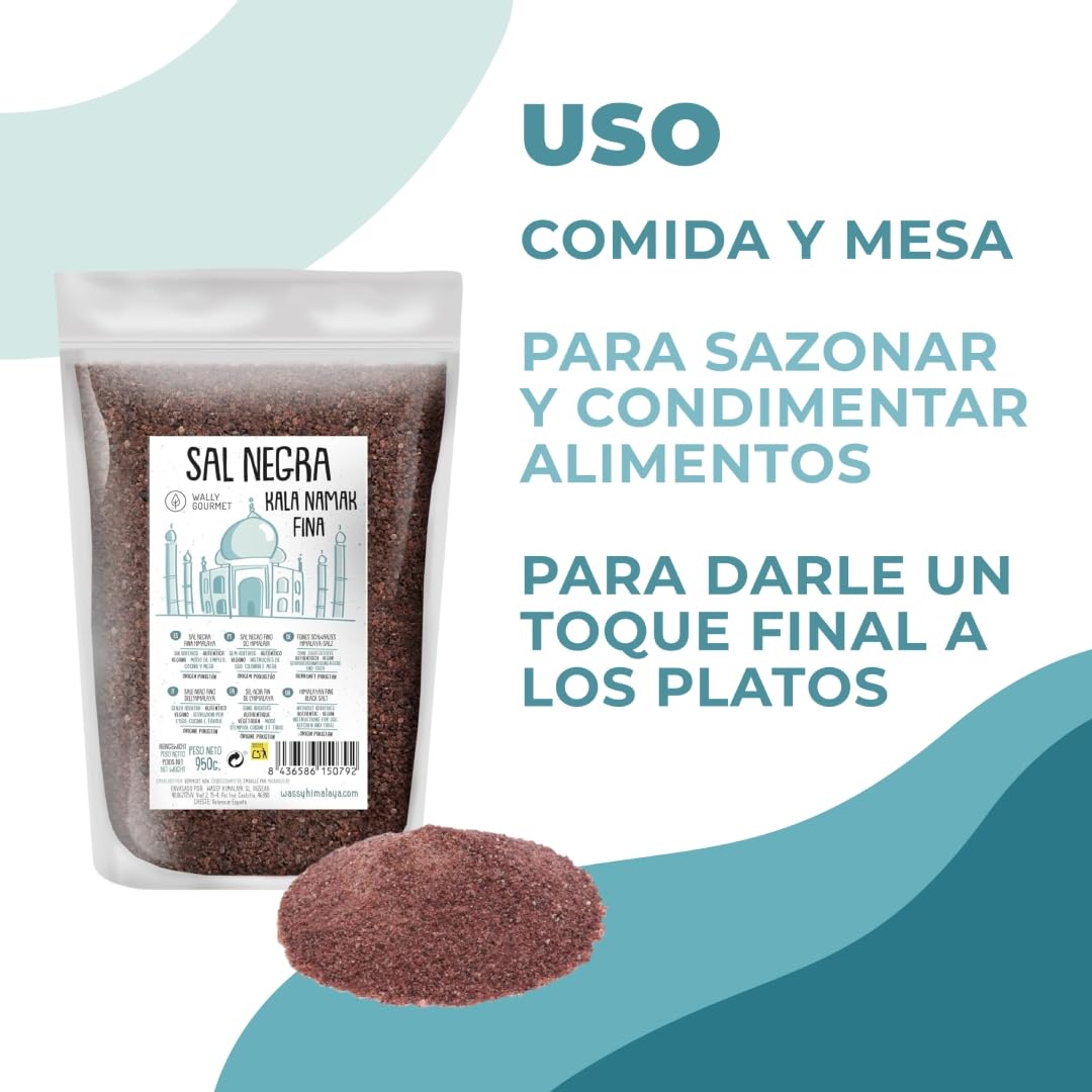 Sal Kala Namak, Fina, 100% Natural, |Sabor Huevo| Sin Aditivos, Sin Refinado. Sal Negra Del Himalaya. Mayor Contenido En Oligoelementos. Para Sazonar. Origen: India y Pakistán. (Fina) (Fina)