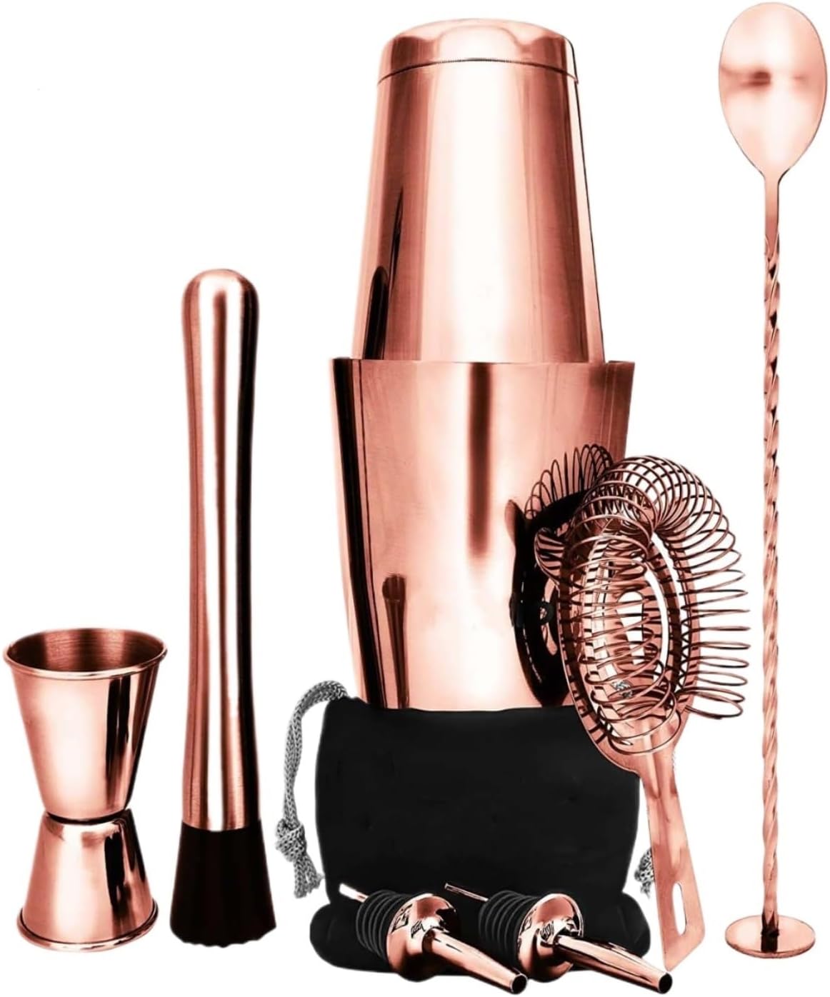 Set de Bar Coctelera Acero Inoxidable Boston Kit Bartender Rose Gold