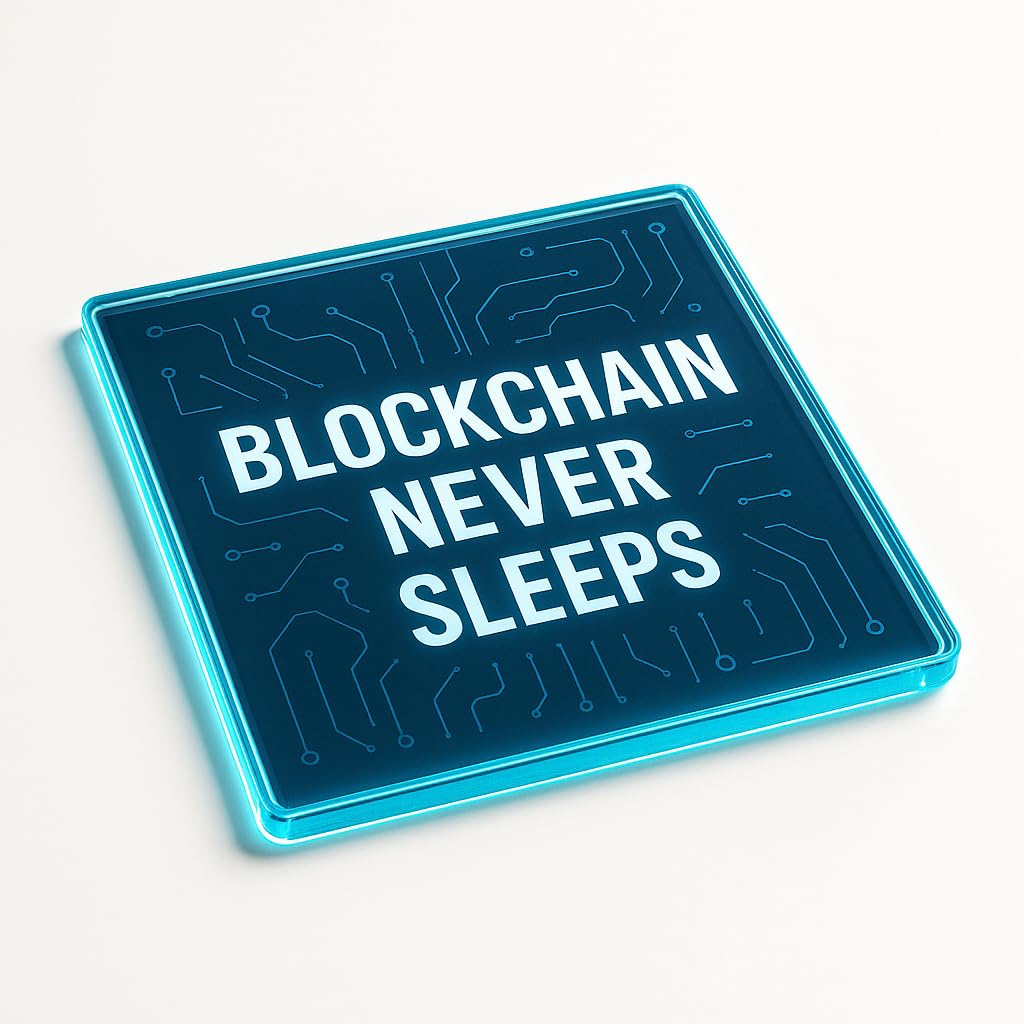 The Plum Penguin Crypto Glimpse Modern Acrylic Coaster Gift - Futuristic Cryptocurrency Design With Glowing Edges, Minimalist Tech Theme Home Decor