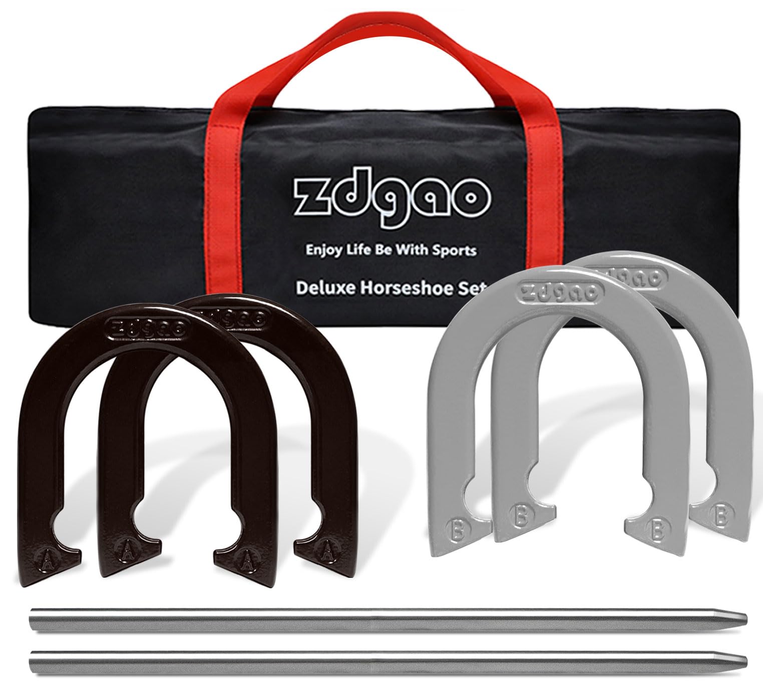 YDDS Horseshoes Outside Game Set-Portable Outdoor Horseshoe Set Includes 4 Professional Solid Steel Horseshoes with Solid Steel Stakes & Carrying Bag, Perfect for Backyard and Beach