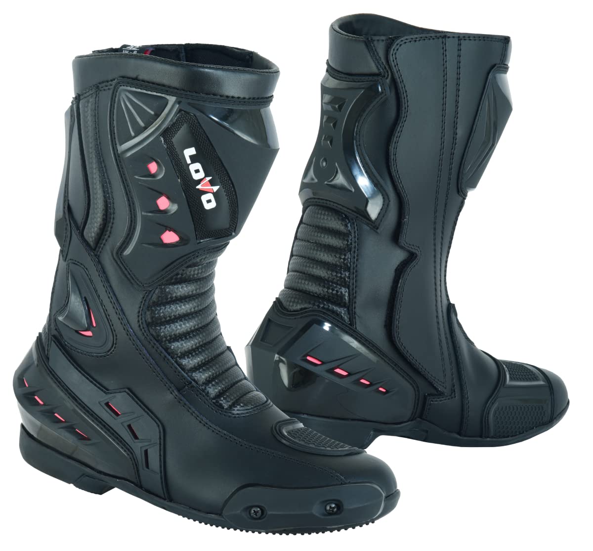 Bottes de moto de course Femme) COULEUR NOIR avec Détails Rose