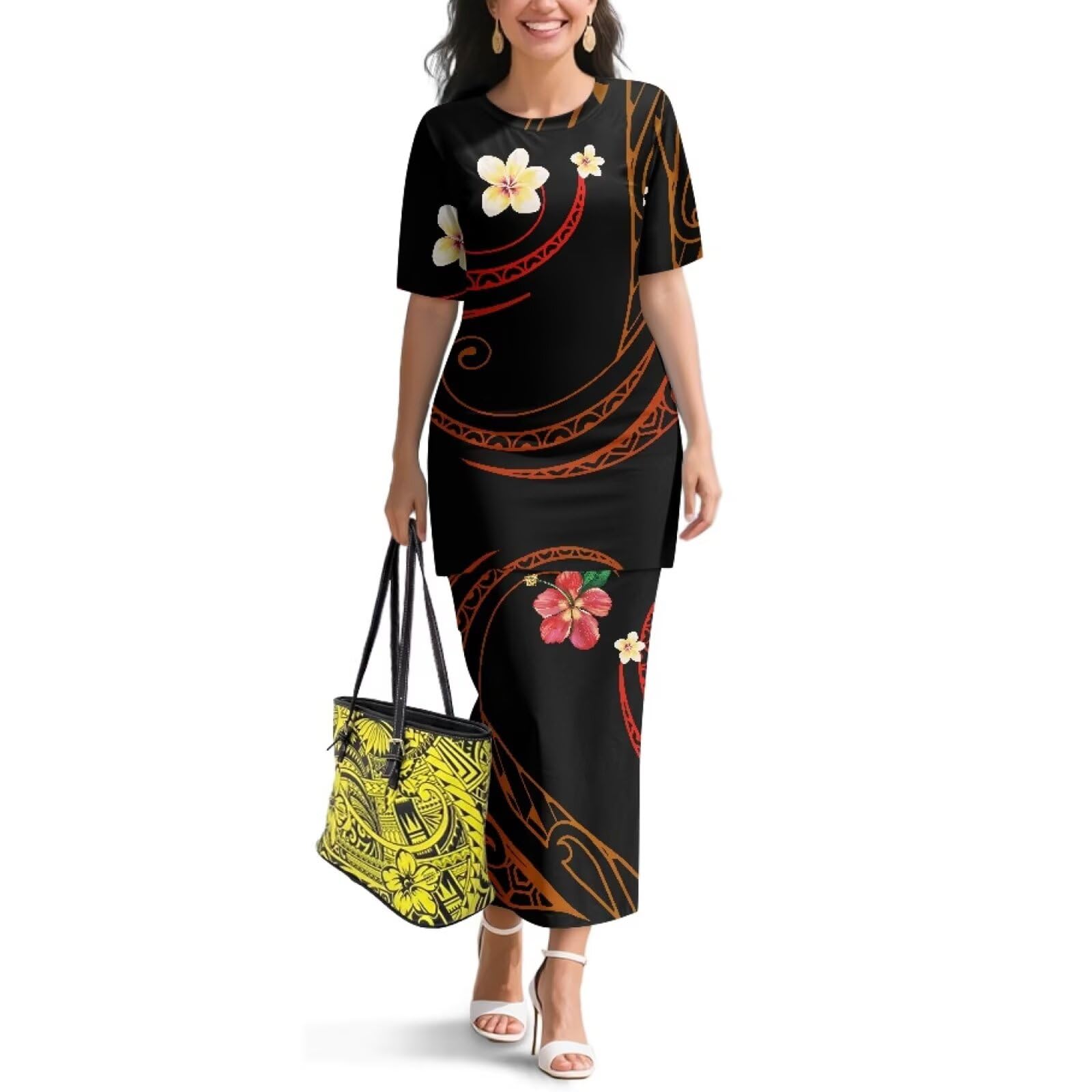 Samoa Puletasi Dress for Women Polynesian Top and Maxi Skirt Sets
