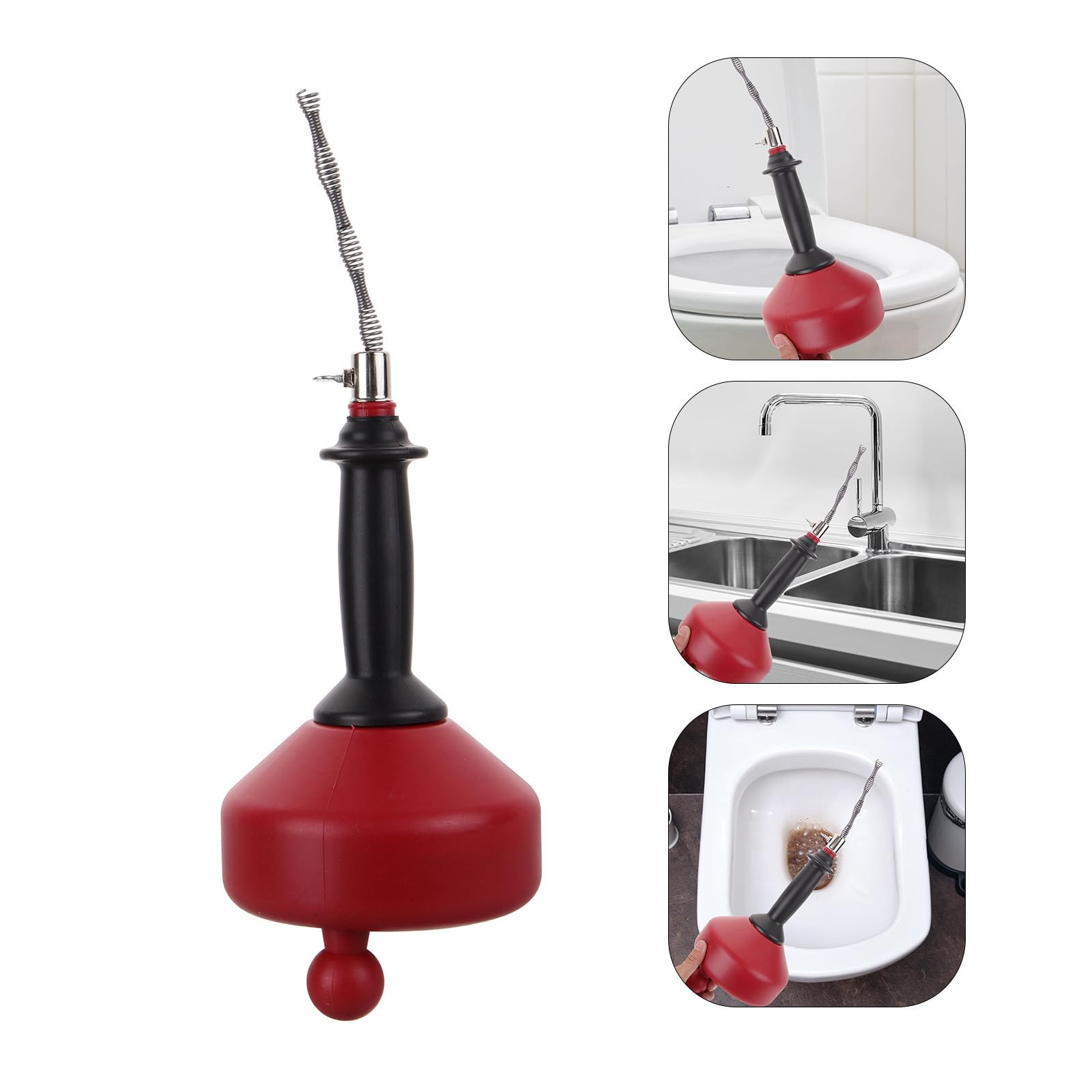 Herramienta Desatascadora de Tuberías Resistente Material PE y Acero al Carbono 72a Rojo para Fregadero para Uso Frecuente en Plomería Doméstica
