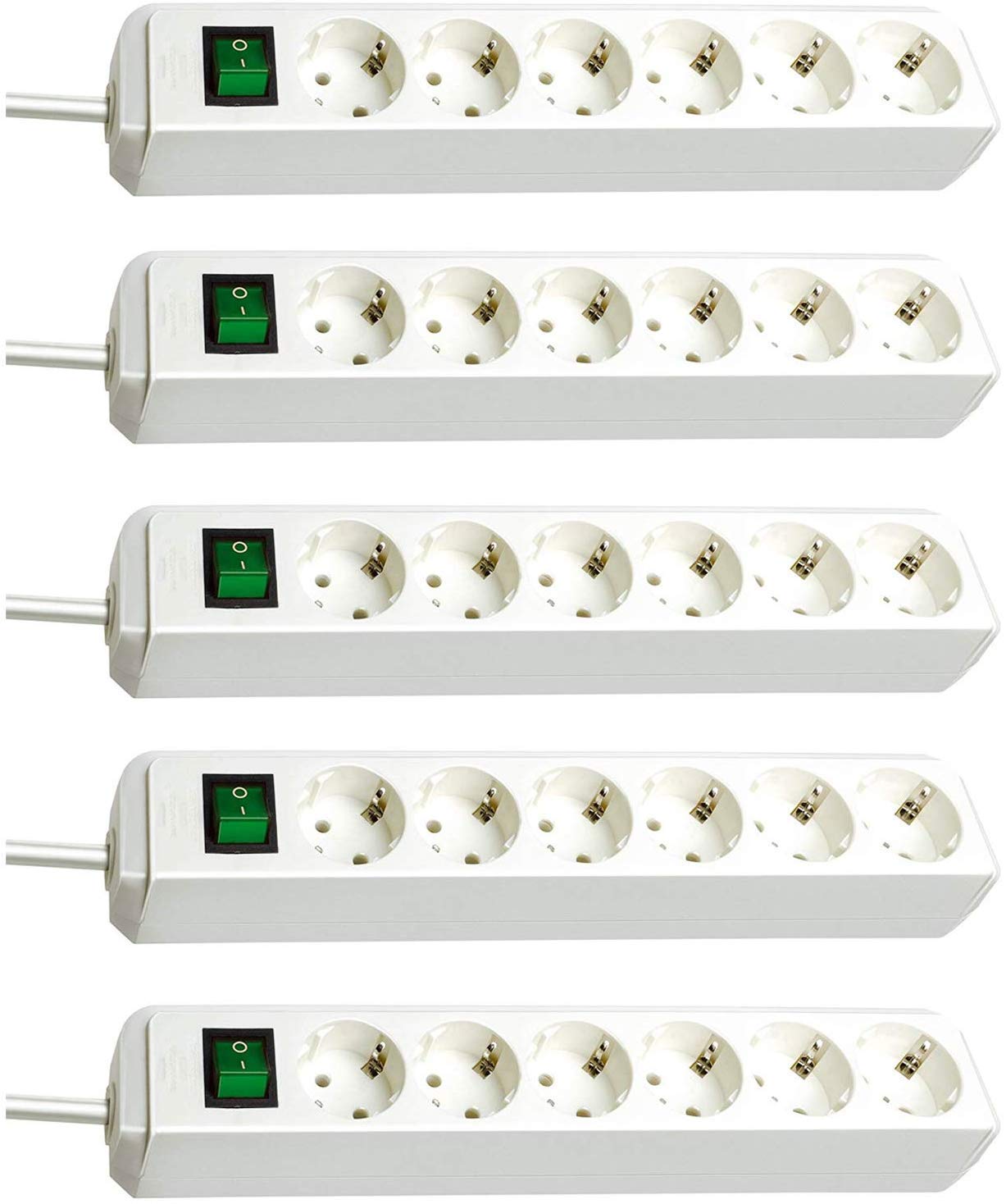 Brennenstuhl Eco-Line, Steckdosenleiste 6-Fach Mehrfachsteckdose mit erhöhtem Berührungsschutz, Schalter und 1,5m Kabel (weiß | 5er Pack)