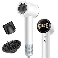 Hair Dryer,Travel Hair Dryer with Diffuser,110000 RPM High Speed Ionic Blow Dryer,Temperature Display,Low Noise&Lightweight Blow Dryer,Fast-Drying,No Heat Damage,Suitable for All Hairstyles(White)
